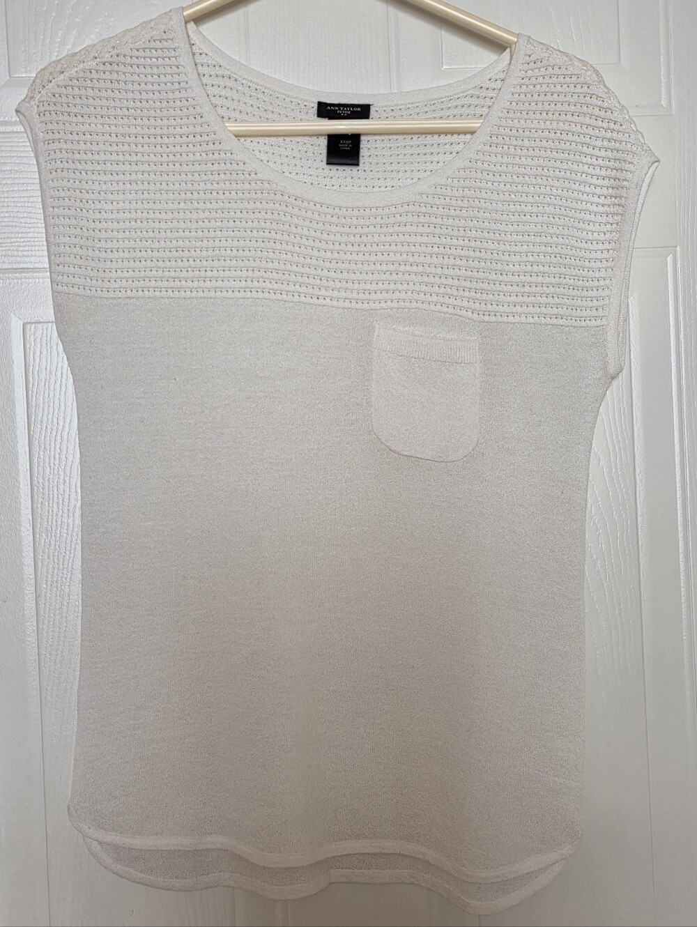 Ann Taylor Petites Knit Short-Sleeve Top, White, XXS